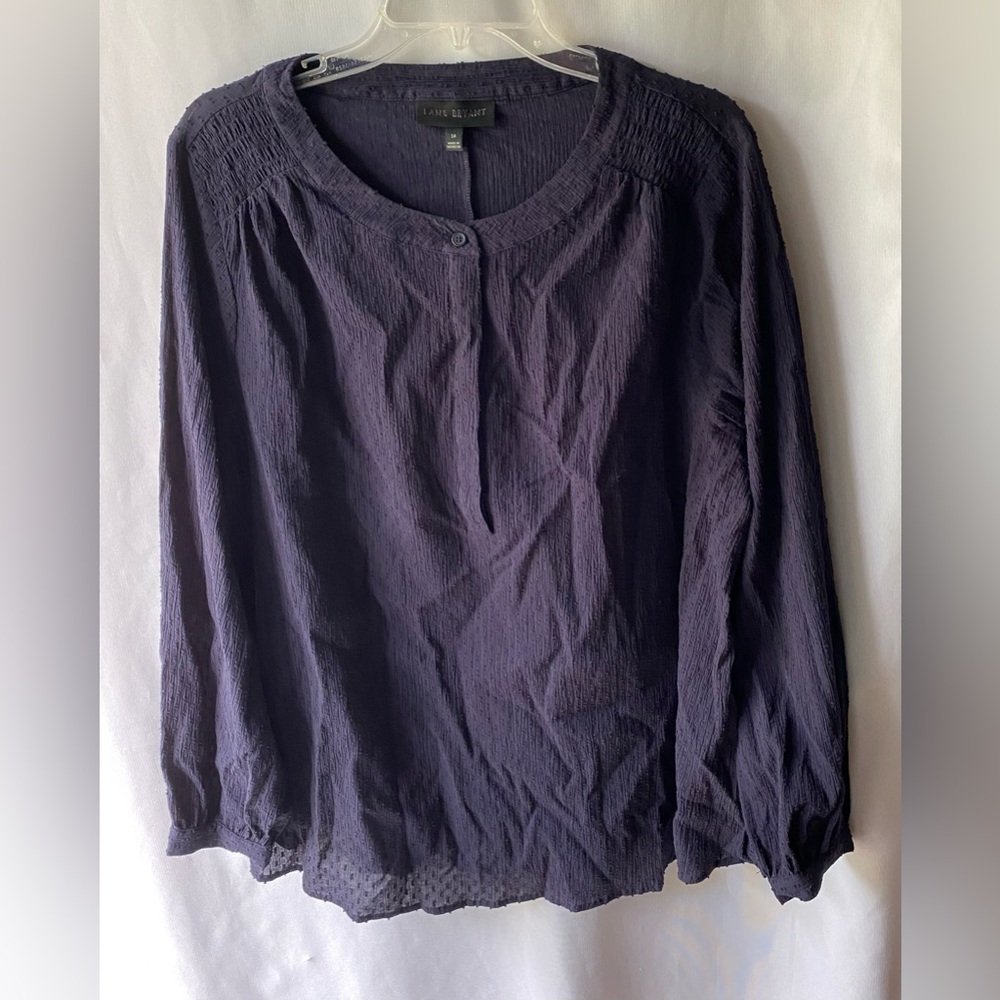 LANE BRYANT Size 14 Blouse Navy Blue Dotted Swiss Fabric